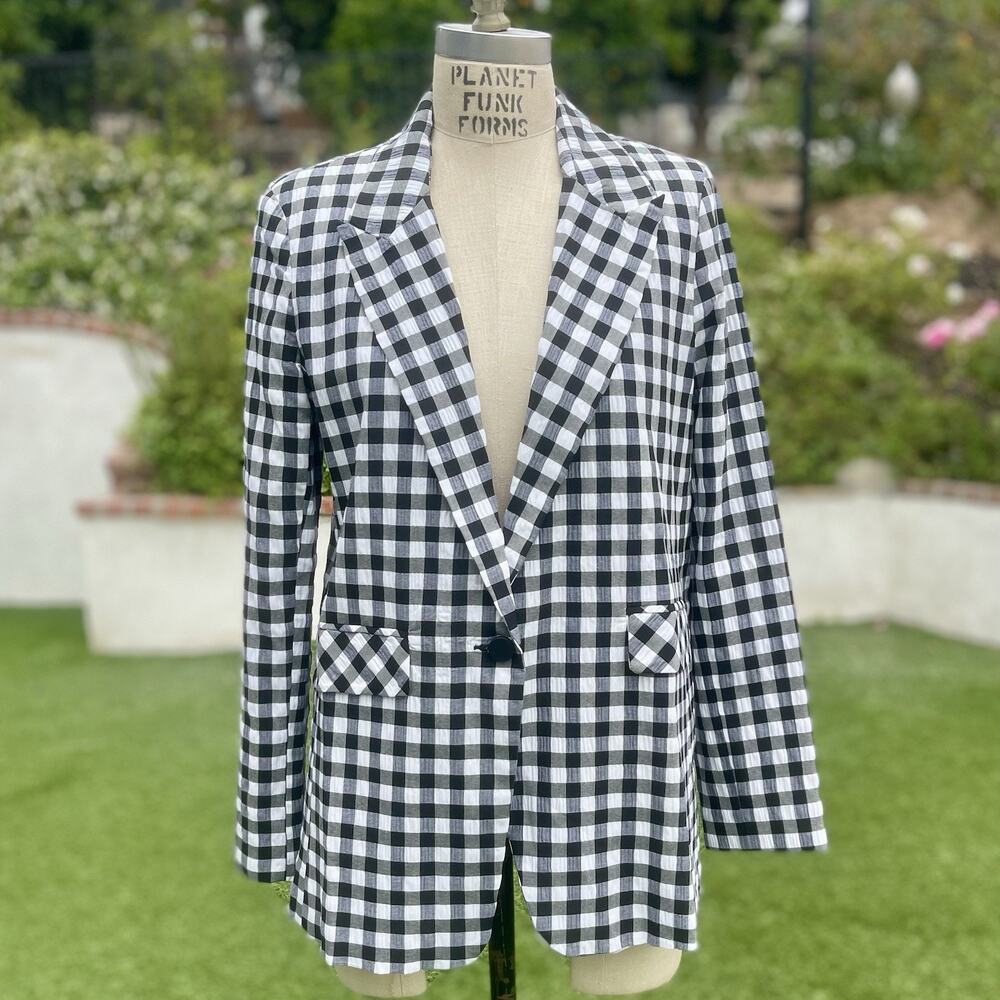 Topshop Womens Black/White Gingham Blazer Lined Pockets Button Small NWT Medium